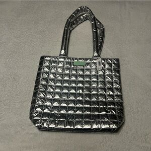 Clinique metallic puff tote bag
